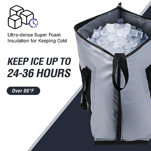 Buffalo Gear Insulated Fish Cooler - 27.5QT 58QT Waterproof Flat Bottom Bag, Leakproof and Fishing Kill Bag - color: Grey--45QT
