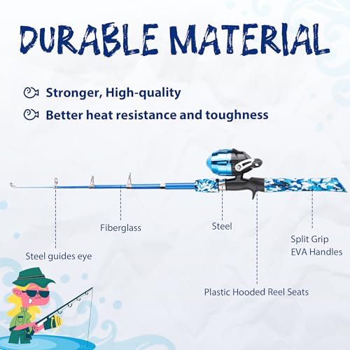 WIDDEN Kids Fishing Pole, Portable Telescopic Kids Fishing Poles for Boys and Girls, Fishing Rod and Reel Combo Kit with Tackle Box, and Fishing Net, Best Fishing Pole for Toddler Youth - color: Blue+Light Pink