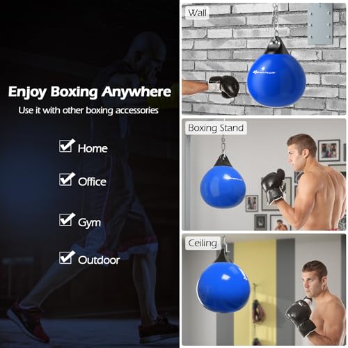 Goplus Water Aqua Bag, 21'' 180 Pound /18” 110 Pound Heavy Punching Bag with Adjustable Metal Chain, Water Injection Hose, Boxing Training Bag for Adults Fitness, MMA - style: Blue-18”, 110LBS