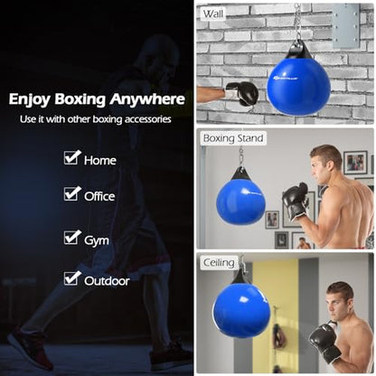 Goplus Water Aqua Bag, 21'' 180 Pound /18” 110 Pound Heavy Punching Bag with Adjustable Metal Chain, Water Injection Hose, Boxing Training Bag for Adults Fitness, MMA - style: Blue-18”, 110LBS