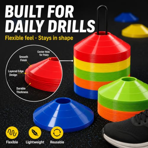 60/120 Pack Agile Soccer Cones with Portable Bags & Brackets,Sports Cones,cones for sports training，soccer cones for training，soccer training equipment，Agile Soccer Cones Used for Football Training - size: A-60 Pack Soccer Cones