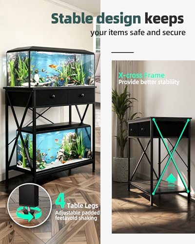 Fish Tank Stand with Drawer,40-50 Gallon Aquarium Stand Easy Assemble - color: Black, size: 40-50 Gallon