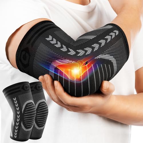 CAMBIVO 2 Pack Elbow Compression Sleeves for Men and Women, 3D Knit Tennis Elbow Brace for Tendonitis and Joint Pain Relief, Breathable Arm Support for Gym, Weightlifting and Daily Work | Golfers Elbow and Arthritis Relief, Breathable 3D Knit Fabric, 4-Wa