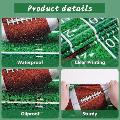 Kesfey Football Tablecloth Green Football Field Touchdown Tablecover 3 Pack | 54 x 108 Inch,Disposable Rectangle Waterproof Plastic,Rugby Football Themed Birthday Table Cloth, Gameday Tailgate, Superbowl - color: Green Football