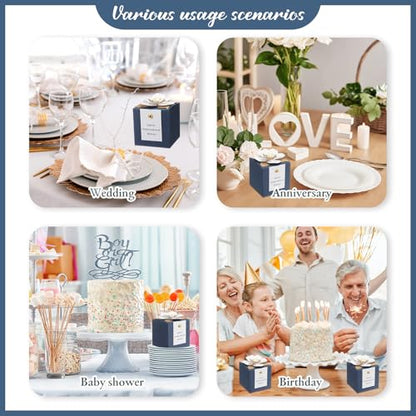 Affrolling 50 Pcs Wedding Favor Boxes with Thanks Card Square Flower Candy Boxes Paper Bridal Gift Box for Guests Wedding Bridal Shower Birthday Party Anniversary (Blue) - color: Blue