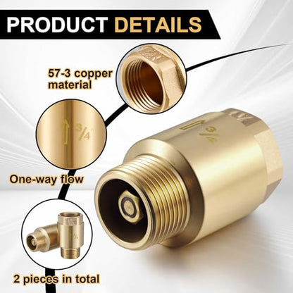 Zonon 2 Pcs 3/4 Inch Check Valve One Way Brass Non Return in Line Check Valve with Backflow Prevention NPT Male in FNPT out for Garden Hose Well Pumps Irrigation Systems Chemical Industry - size: 3/4 Inch