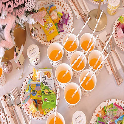 200Pcs Rose Gold Party Supplies - Rose Gold Dot on White Paper Plates and Napkins Cups Silverware Serves 25 Sets for Wedding Bridal Shower Engagement Birthday Parties.(Rose gold dot) - color: Rose gold dot