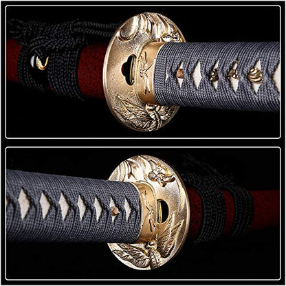 siwode Katana Handmade Full Tang Sharp, Alloy Tsuba Japanese Samurai Sword High Carbon Steel 1060,T10 1095, 40-Inch - color: Dragen fly