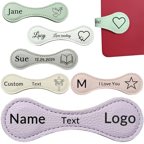 Personalized Magnetic Bookmarks Custom Leather Magnetic Book Markers Clip with Initials Name/Motivational Text/Logo Gifts for Women, Men, Book Lovers, Readers, Teacher, Classmate (Light Color) - color: Light Color