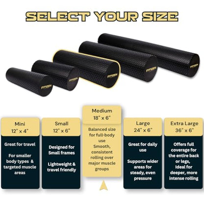 Foam Roller for Muscle Massage, Stiff Back Pain Relief, Physical Therapy, Deep Tissue, Exercise Equipment for Home Gym, Stress, Yoga, Pilates for the fit Citizen (Black, Medium 18 x 6 Inches) - size: Medium 18 x 6 Inch