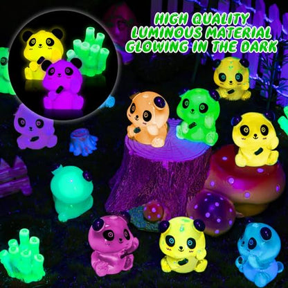 18PCS Luminous Mini Resin Panda Figurines with 2 Bamboos for Dollhouse | Cute Panda Figurines Miniature, Glow in The Dark Mini Panda Bamboo Bulk, Cake Topper, Micro Landscape, Garden DIY - style: MiniPanda 20PCS