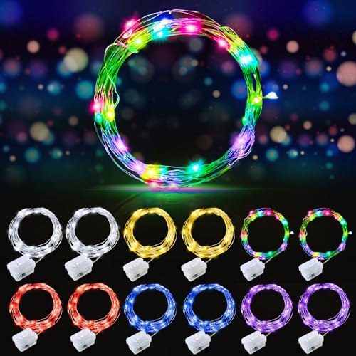 AIKEI 12 Pack LED Fairy Lights Battery Operated, String Lights Waterproof 7 Feet 20 Led Firefly Starry Lights for Wedding Party Bedroom Garden Christmas Decoration Mix-Colored - color: 6 Mix-colored, size: 12 Pack