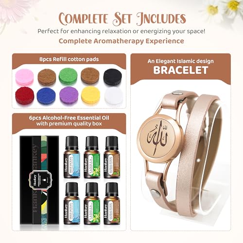 SHAHADA & Allah Bracelet AromatherapyOil Arabic Jewelry for Women–Perfect Ramadan & Islamic Gifts with Allah Pendant - color: ALLAHRoseGold