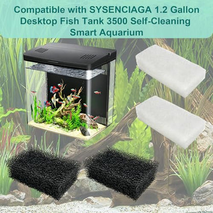 5-Pack Aquarium Filter Media Set Compatible with SYSENCIAGA 1.2 Gallon Desktop Fish Tank 3500 Self-Cleaning Smart Aquarium (Includes 2 Sponge Filters, 2 Foam Filters & 1 Filter Hook)