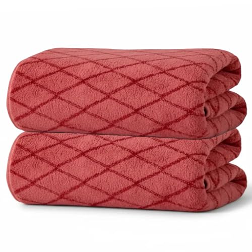 2-Pack Microfiber Bath Towels (27x54 Inches) - Ultra Soft & Quick Dry, 3X Absorbency, Lightweight for Gym, Yoga, Travel & Spa - Perfect for Home, Fitness & Post-Workout - color: Red, size: 27*54 inches