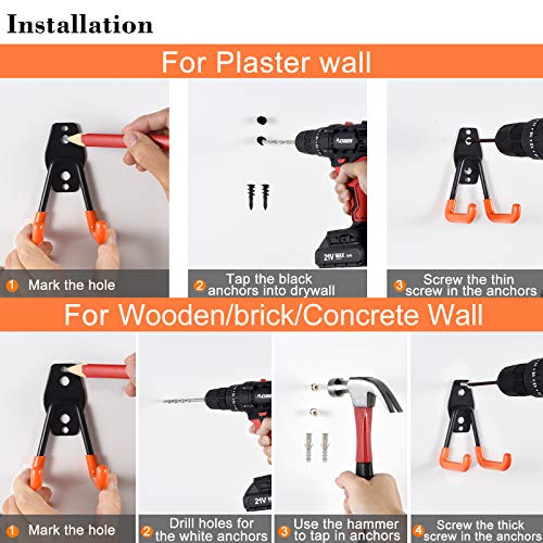 Aoben Heavy Duty Steel Garage Storage Hooks - Utility Tool Hangers and Combinable Wall Mount Hooks for Organizing Ladder, Hold Chairs, Heavy Tools (Small U, 10 Pack) - size: 10 X Small U hooks