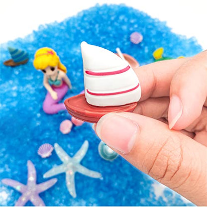 21 Pieces Miniature Garden Accessories, Blue Sand and Miniature Mermaid Dolphin Boat Steamship Figurines Decorations, Micro Beach Ocean Seaside Scene DIY Decor Kit