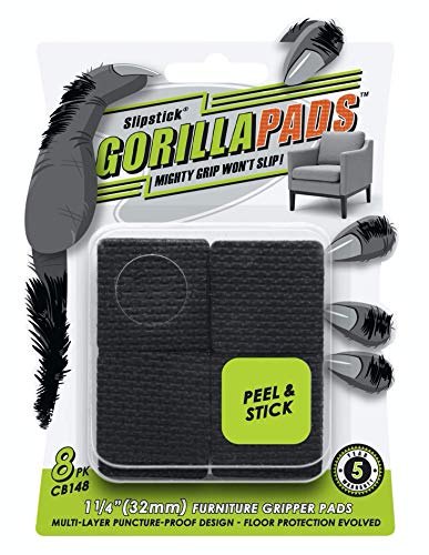 Slipstick GorillaPads CB148 Non Slip Furniture Pads/Rubber Gripper Feet (Set of 8) Self Adhesive Anti-Skid Floor Protectors, 1-1/4 inch Square, Black - size: 1-1/4" Square