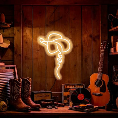 Cowgirl Hat Neon Sign Western Rodeo Rustic Bar Bedroom Decor-17.7"x12.8" - color: Western Art Cowgirl