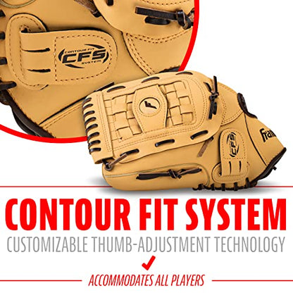 Franklin Sports Field Master Baseball + Softball Glove - Field Master Adult + Youth Baseball + Softball Mitt - Men's + Women's Gloves - color: Camel, style: 12.5" - Basket Web