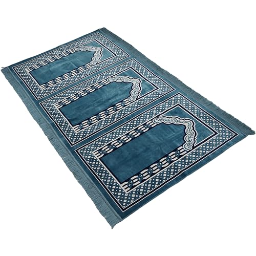 Modefa Muslim Prayer Rug Wide Multi Person Velvet Floral Carpet(Vined Blue) - color: Vined Blue