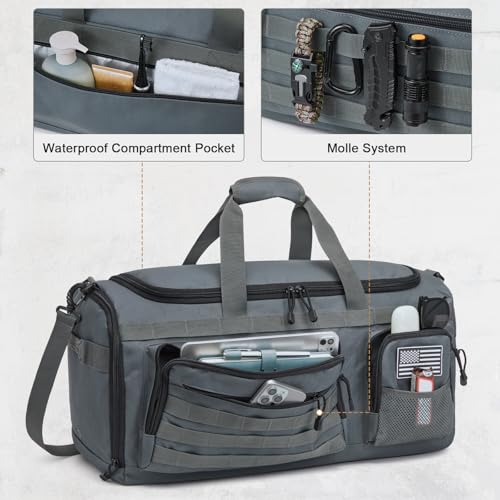 G4Free 3-in-1 Duffle Bag Travel Gym Sports, Large Tactical Duffel Backpack | 50L/65L with Shoes Compartment and Wet Pocket, Military Workout Bag for Men and Women, Dark Grey - color: Dark Grey