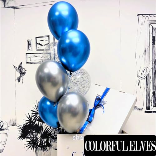 12 Inch 100 Pcs Latex Metallic Chrome Balloons Helium Shiny Thicken Balloons Party Decoration (Blue) - color: Blue