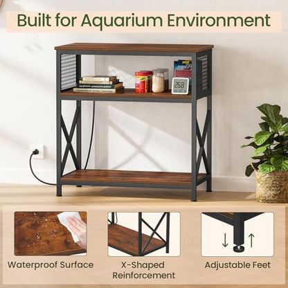Snughome 29 Gallon Aquarium Stand with Charging Station, Heavy Duty Fish Tank Stand with Storage Cabinet, Metal Aquarium Stand Fits 20 Long, 29 & 30 Gallon Tanks, 350 LBS Capacity, Rustic Brown - color: Brown With Outlet, size: 29 Gallon