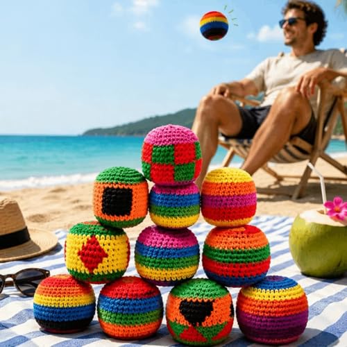 2/5/10 PCS Handmade Crochet Footbag Set for Adults – Assorted Kick & Toss Bags, Juggling Balls for Beginners, Outdoor & Party Fun - size: 10PCS