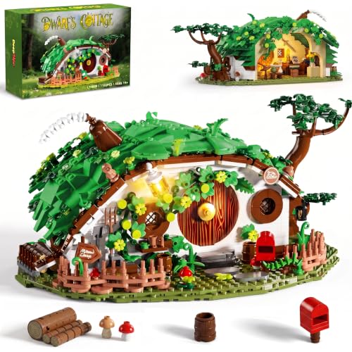 Dwarf Cottage Building Set, 1123PCS Fantasy House with LED Lights - color: Green