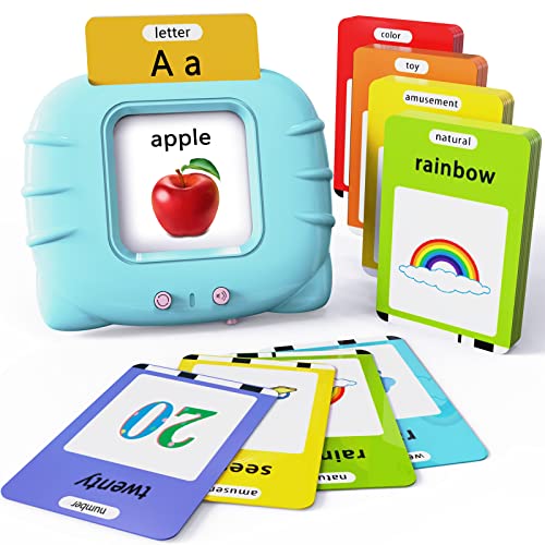 Lapare Audible Educational Toy with Music for Toddlers Age 1 2 3 4 5, 252 Sight Words Flash Cards Kindergarten Toy for Kids to Learn Alphabet Number Color Shapes and More - color: Cyan, size: 252 Sight Words English + 4 songs