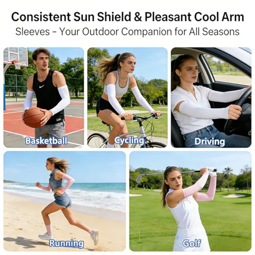 UV Sun Protection Cooling Compression Arm Sleeves for men women - color: White