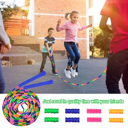 Coolrunner 16 FT Long Jump Rope(2 PACK), Double Dutch Jump Ropes, Soft Beaded Skipping for Kids Adults, Plastic Segmented Long Enough for 4-5 Jumpers - color: Blue