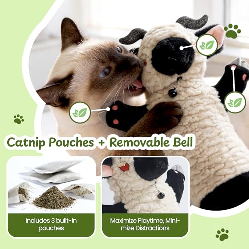 Cat Wrestling Glove, 22 inch Cat Puppet Wrestler with 3 Catnip Pouches & 3 Layer Resistant Protection, Interactive Cat Toy with Removable Bell for Boredom Relief & Mental Stimulation, Goat - color: Goat