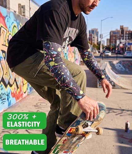 Aueyan Arm Sleeves for Men Women,Cooling Sleeves with Thumb Holes,Funny Sun Protection Arms Cover with Print Pattern - color: Painting