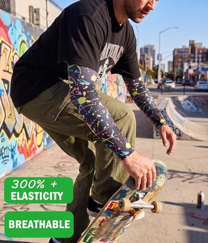 Aueyan Arm Sleeves for Men Women,Cooling Sleeves with Thumb Holes,Funny Sun Protection Arms Cover with Print Pattern - color: Painting