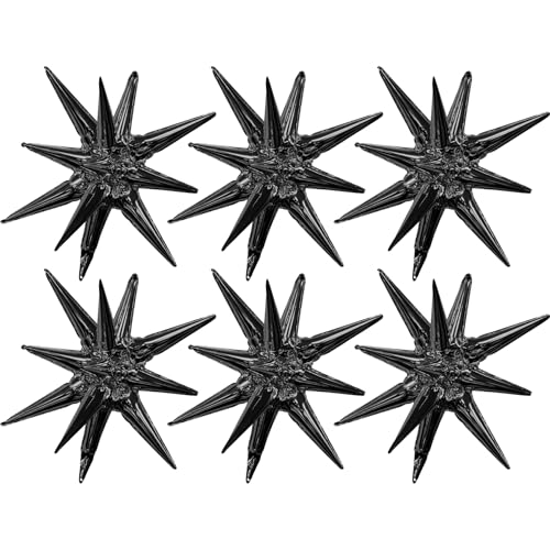 Star Balloons, 6 PCS Black Star Balloons 22 Inch Explosion Foil Mylar Balloon Starburst Balloon Cone Balloon for Bachelorette Birthday Wedding Baby Shower New Year Anniversary Graduation Party Decor - color: Black