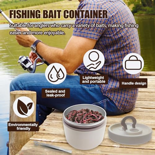 Aventik Fishing Bait Container Organizer with Handle Insulated Breathable Live Bait Box Stainless Steel Worm Storage Tank for Nightcrawlers Keeps Bait Fresh and Alive (circle 650ml) - style: circle 650ml