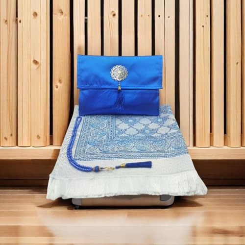 Muslim Prayer Mat Portable Prayer Rug with Tasbih Gift Bag Used for Daily Pray Travel Home Islamic Worship (Light Blue)