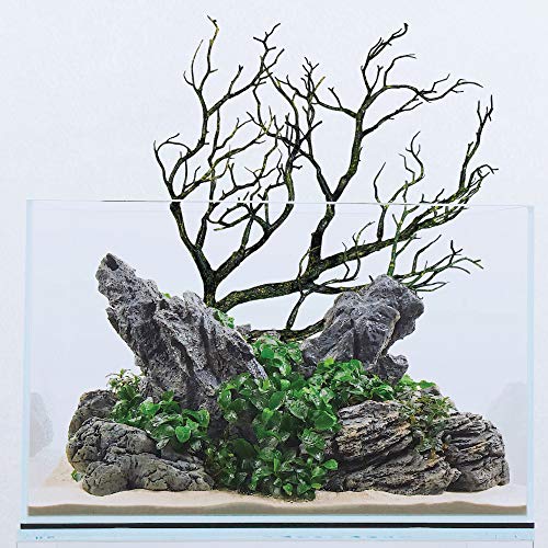 CURRENT USA Moss Green Manzanita Branch 22-inch Tall with Weighted Base | Tree Branches Molded Aquarium Decor Decoration Fake Artificial Fish Tank Ornament for Freshwater or Saltwater (7396)