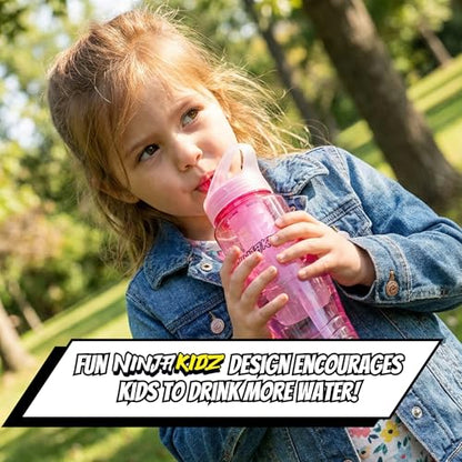 Ninja Kidz Official Kids Water Bottle with Straw, Reusable Water Bottle with Handle, Leak-Resistant, Insulated, Durable, Great for Sports, Official Merch, 0.5 liters, Pink - color: Pink