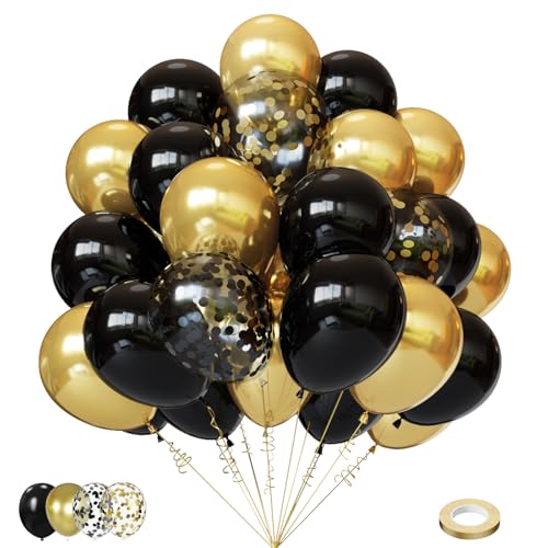Lukiituke Black and Gold Balloons,75Pcs Birthday Balloons with 12in and 5in - color: Black and Gold