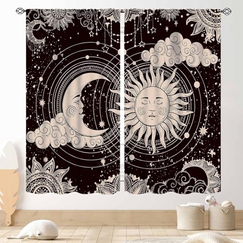 Sun Moon Curtains, Boho Celestial Gothic Witchy Hippie Mandala Sun Stars Mystic Constellation Aesthetic Tarot Window Drapery Treatments for Bedroom Living Room Kitchen Bathroom 2 Panels, 42"x45" Inch - color: Celestial-05, size: 21"W x 45"L (Pack of 2)
