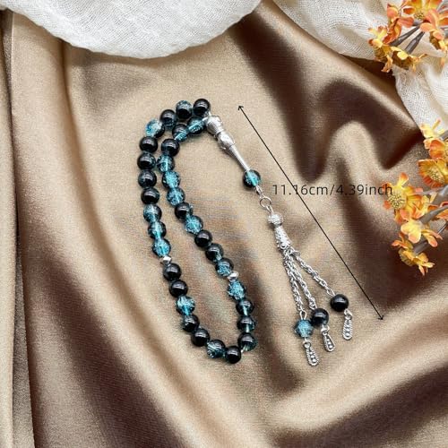 Islamics Prayer Beads 33 Tasbih Ice Cracked Glass Rosary Necklace for Muslims Worship and Spiritual Reflection Daily Worship Tasbih - color: Black