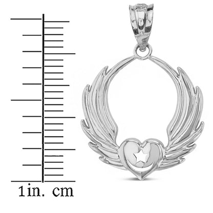 Claddagh Gold Winged Heart with Star & Crescent Islam Sufi Order Pendant Necklace Fine Real Solid 925 Sterling Silver - style: Pendant Only