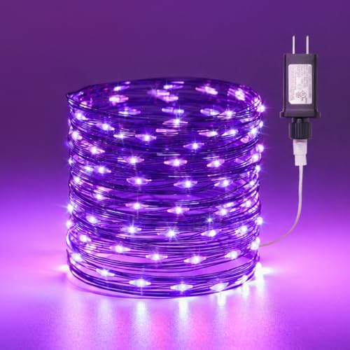 Halloween Fairy Lights Plug in, 33Ft 100LEDs Purple Fairy Lights, Waterproof Flexible Black Wire String Lights for Bedroom Home Party Ghost Haunted House Indoor Outdoor Halloween Decorations, Purple - color: Purple, size: 100 LEDs