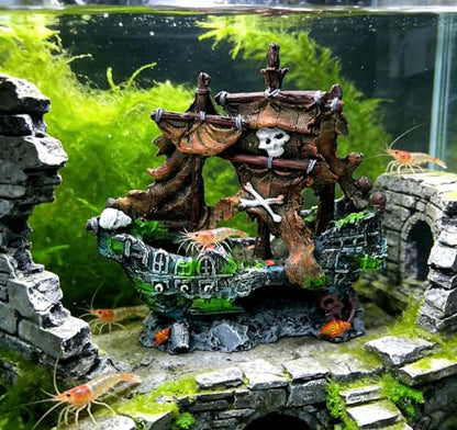 M2cbridge Antique Roman Column Ruins European Castle Aquarium Decorations Fish Tank Hideout Rocks (Pirate Shipwreck) - color: Pirate Shipwreck