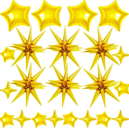 22 Pcs Gold Star Balloons,22/18/10 Inch Star Foil Mylar Balloon,Spike Balloon and Four Pointed Balloons for Party Supplies Christmas Birthday Wedding Photo Booth (Gold) - color: Gold