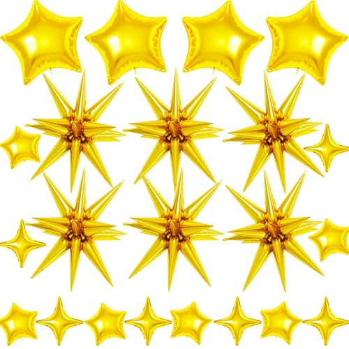22 Pcs Gold Star Balloons,22/18/10 Inch Star Foil Mylar Balloon,Spike Balloon and Four Pointed Balloons for Party Supplies Christmas Birthday Wedding Photo Booth (Gold) - color: Gold