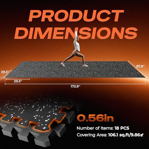 SUPERJARE 30" x 30" Larger Rubber Top Exercise Equipment Mats, 0.56" Thick 18PCS 112.5 Sq Ft High-Density EVA Foam Interlocking Gym Flooring, Big Workout Mat for Home Gym, Floor Protection, Black/Grey - size: 18 Tiles (112 Sq Ft)